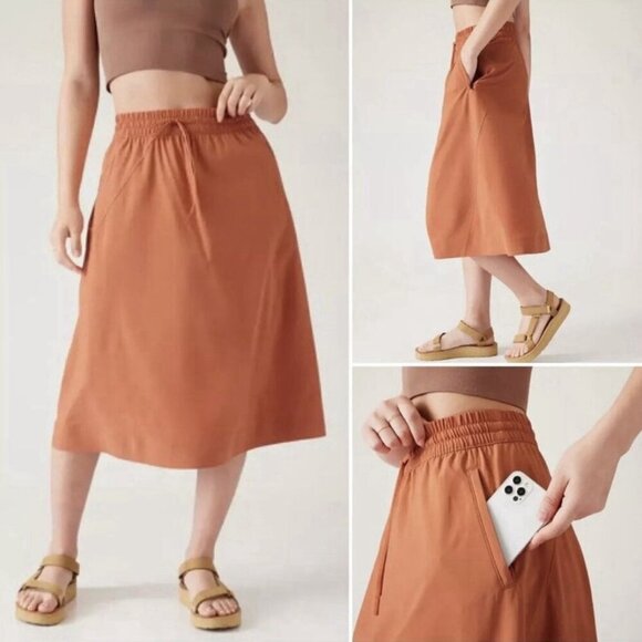 NWT Athleta Arrival Skirt Orange Midi Maxi Womens Size 18 Plus Orange Clay - Picture 2 of 6
